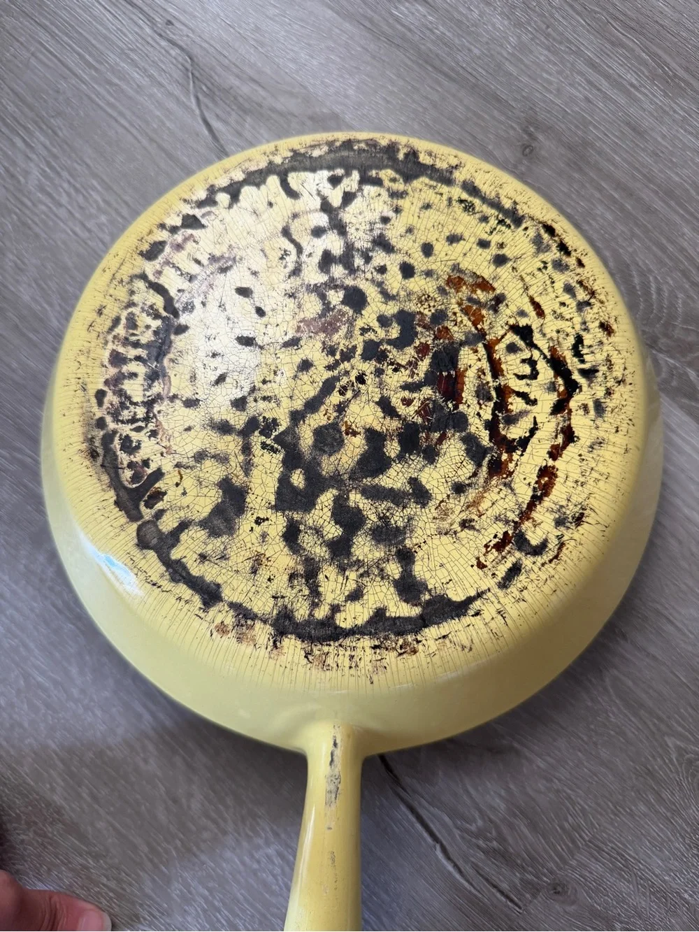 Vintage Le Creuset Elysees Yellow Sauté Pan with Wooden Handle